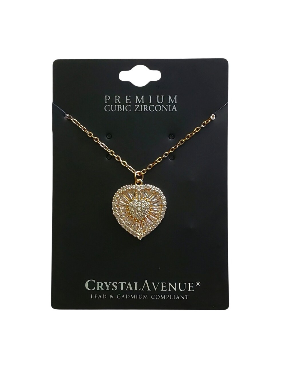 Gold Heart Pendant Necklace with Cubic Zirconia